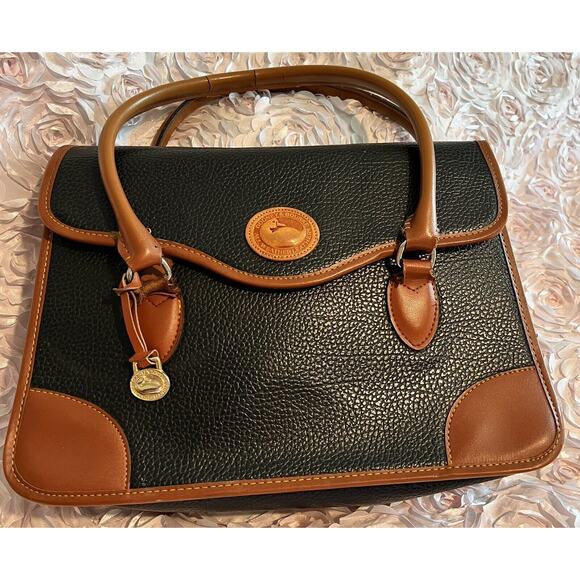 Dooney & Bourke Handbags - Dooney and Bourke, Black and Caramel, Large Leather Handbag, preowned
